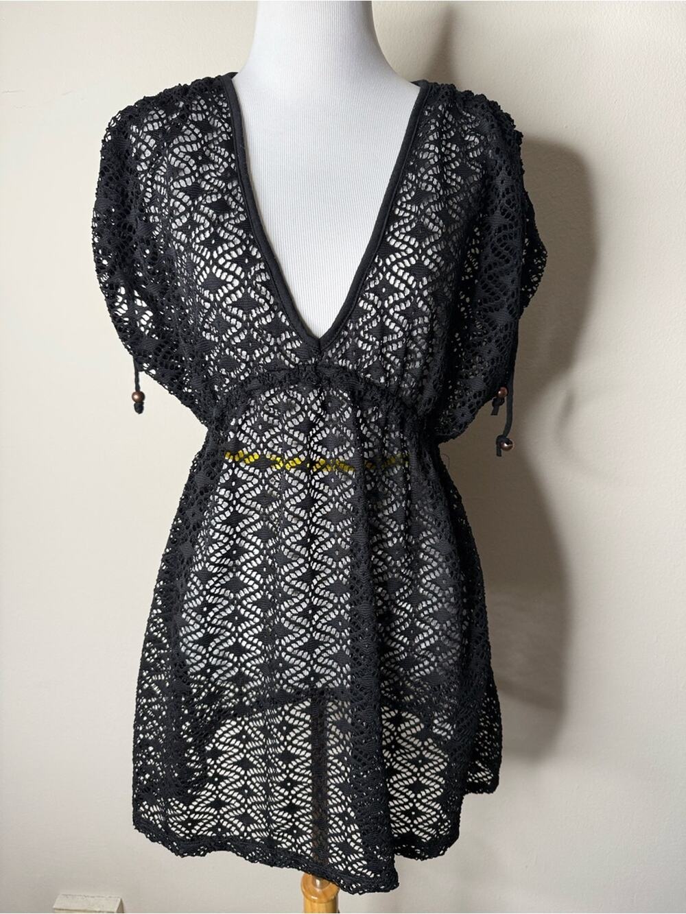 Miken Swim Black Crochet Coverup Dress